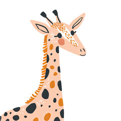A giraffe with a pink face and brown spots