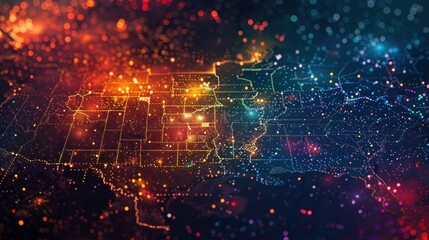 A vibrant 2D map displaying various geographical regions with distinct colors representing different data points This map features a heat map overlay to illustrate the distribution of data intensity