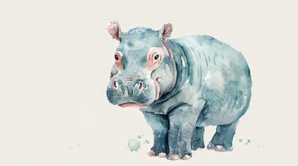 Adorable Baby Hippo Toy on White Background for Nursery Decor Generative AI