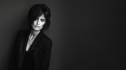 Elegant Woman Posing in Studio Shadows for High-End Fashion Generative AI