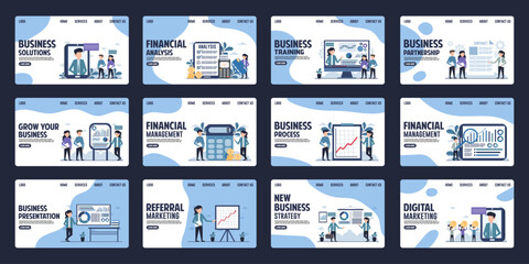 Set of professional business and marketing landing page design templates for websites, mobile applications, posters, banners