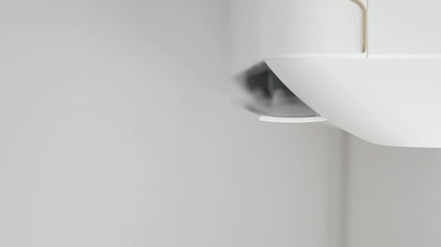 Air Conditioning Blowing Fresh Cool Air in the Office Changing the Room Temperature. Cooling Device Technology in Function. Split System. Shooting with an Air-Conditioner Working on a Hot Summer Day.