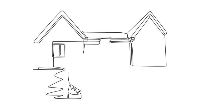 Real estate market concept. Single line draw design. Full length animation illustration. High quality 4k footage