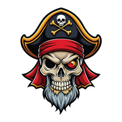 a skull pirate. The pirate skull should wear a traditional pirate hat with a skull and crossbones emblem prominently displayed. can be uset for t-shirt and more