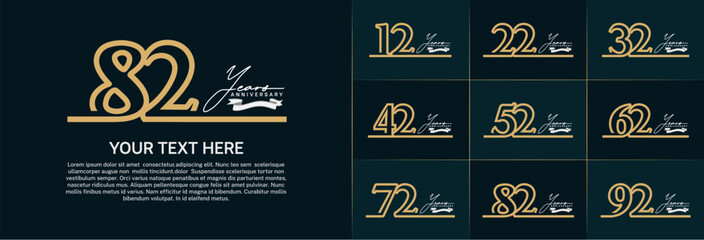 anniversary logotype set vector, brown line color for special day celebration