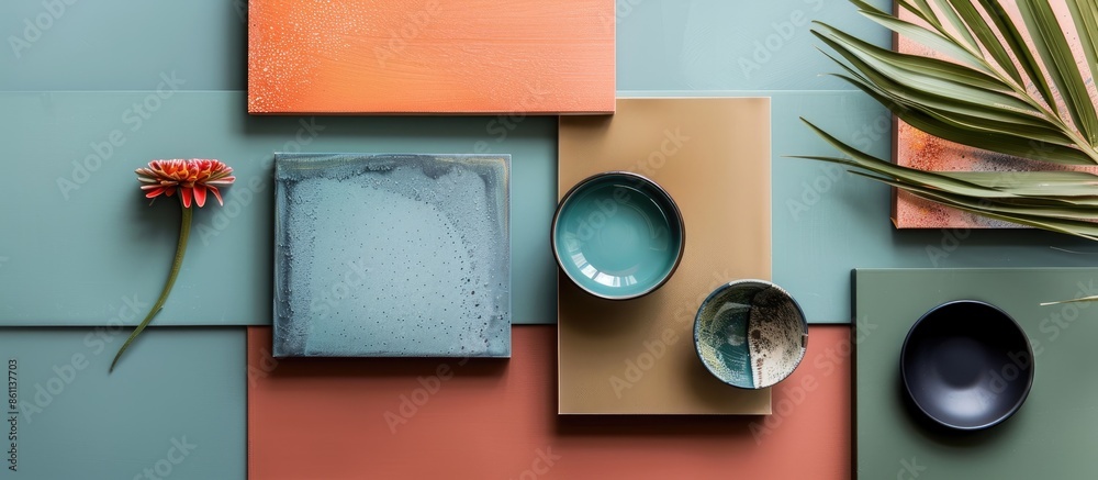 Poster color palette mood board for decor and interior design. Copy space image. Place for adding text and design