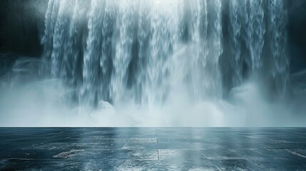 Powerful waterfall with mist and water spray, creating a dramatic and serene scene. Suitable for nature, landscape, or dramatic-themed projects.