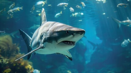 Fototapeta premium Majestic Shark Underwater. Graceful predator of the ocean
