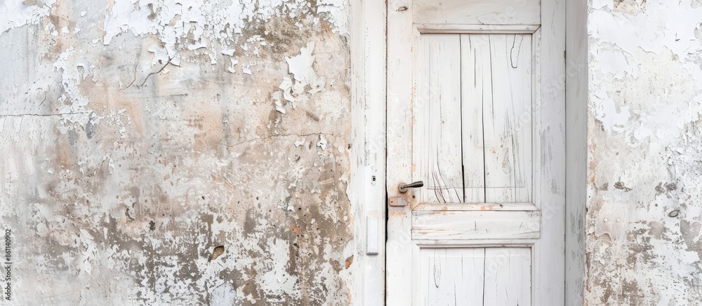 Wall mural old white door, detail of a closed door. copy space image. place for adding text and design
