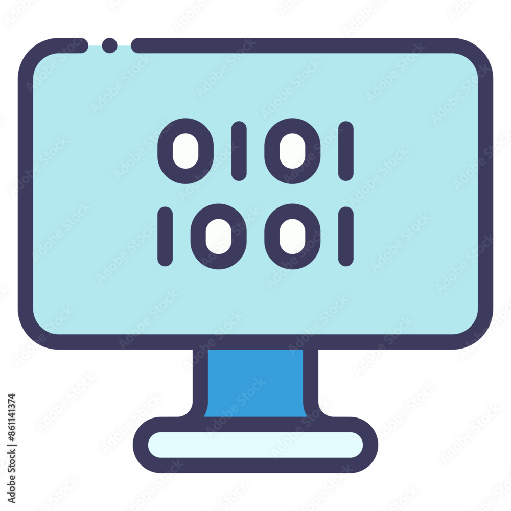 Wall mural binary code on computer monitor icon