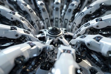 Fototapeta premium Digital generated image of multiple numbers of robotic arms organised into circular pattern.
