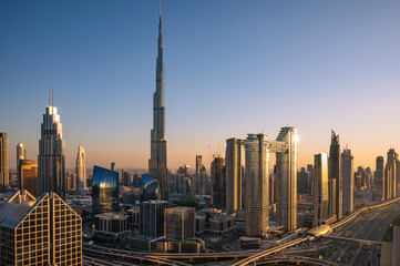 Dubai sunset with views to the city centre from a skyscraper