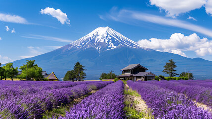 富士山とラベンダー畑 夏の絶景