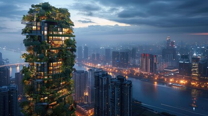 Skyscraper with vertical gardens integrated into the design