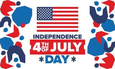 Independence Day in United States of America. The Fourth of July. Happy national holiday, celebrated annual in July 4. American flag. Country freedom day. Patriotic event design. Vector poster