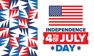 Independence Day in United States of America. The Fourth of July. Happy national holiday, celebrated annual in July 4. American flag. Country freedom day. Patriotic event design. Vector poster
