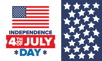 Independence Day in United States of America. The Fourth of July. Happy national holiday, celebrated annual in July 4. American flag. Country freedom day. Patriotic event design. Vector poster