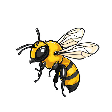 Colorful digital illustration of a cartoon bee with vibrant yellow and black stripes on transparent background.