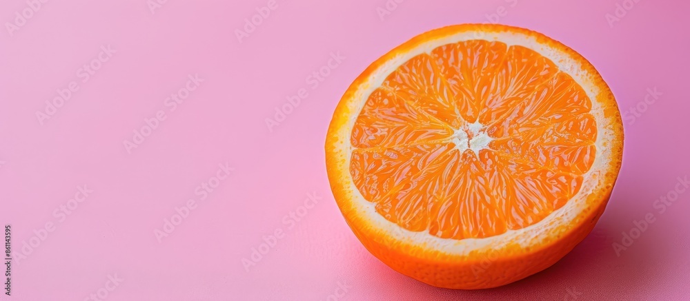 Canvas Prints Half of juicy orange isolated on pastel background  Food. Copy space image. Place for adding text and design