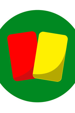 Red and yellow sports cards on green circle