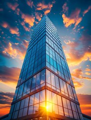 Vibrant Sunset Illuminating Modern Skyscraper Symbolizing Corporate Success and Future Growth