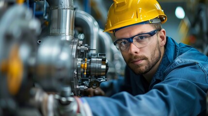 Technician troubleshooting factory machinery,