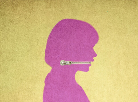 Silhouette of woman with zipped lips