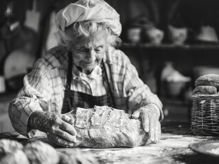 Grandmother baking bread