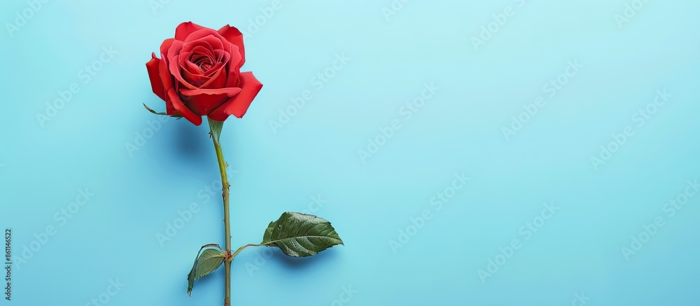 Sticker Red rose Isolated on pastel background  Flower  Summer. Copy space image. Place for adding text and design