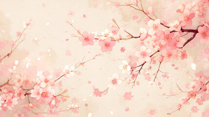 decorated sakura flowers on color background.