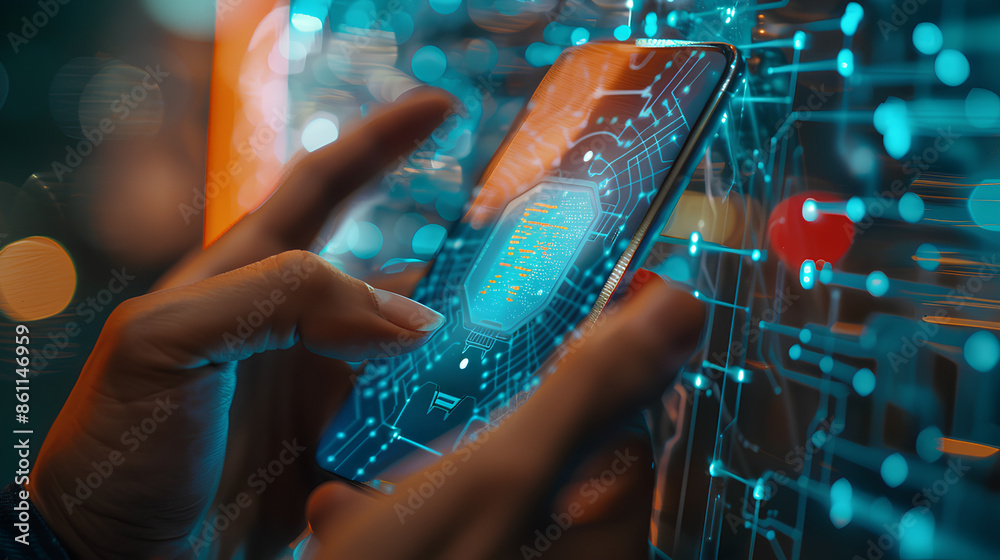 Poster cybersecurity and privacy concepts to protect data. businessman use smartphone with cyber security t
