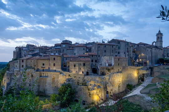 Goriano Sicoli stone houses under cloudy sky in Lazio, Viterbo, Italy