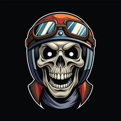 head skull wearing helmet vector illustration. design for a t-shirt and more