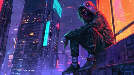 Illustration video game character cyberpunk