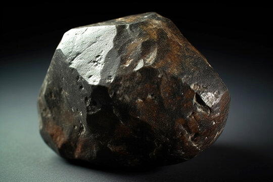 Microlite fossil mineral stone. Geological crystalline fossil. Dark background close-up.