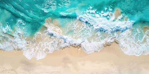 Naklejka premium Clean ocean waves breaking on sand beach with turquoise emerald coloured water 
