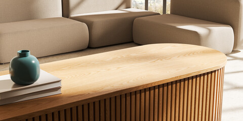 Top view of living room interior with empty space on drawer and sofa © ImageFlow
