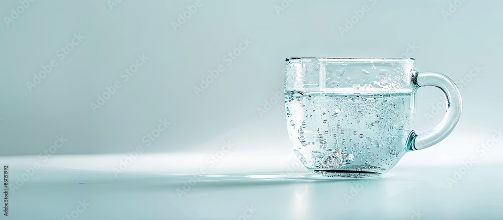 Sticker A glass cup of water on a white background. Copy space image. Place for adding text and design