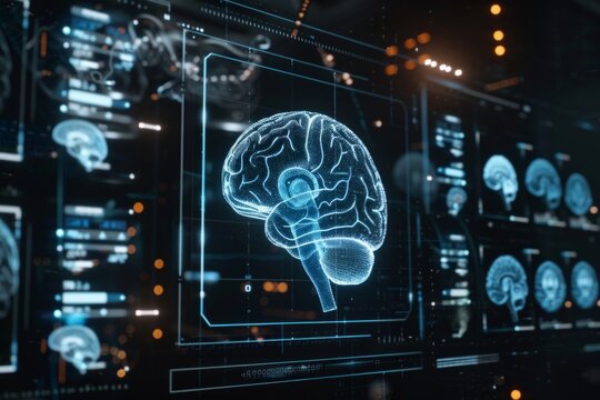 image of brain HUD on black background.