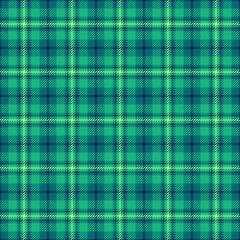 Kilt background plaid pattern, cyan tartan textile fabric. Symmetry texture vector seamless check in mint and cyan colors.