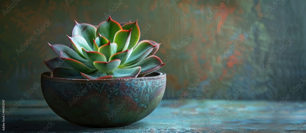 Poster a succulent in a vas on a table. copy space image. place for adding text and design