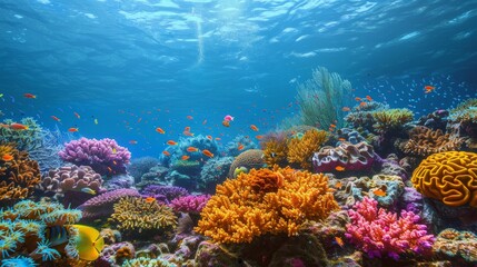Fototapeta premium A vibrant coral reef teeming with diverse marine life,