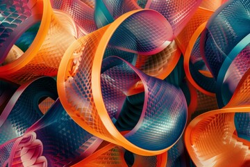 image of multi coloured abstract twisted shapes connected into pattern.
