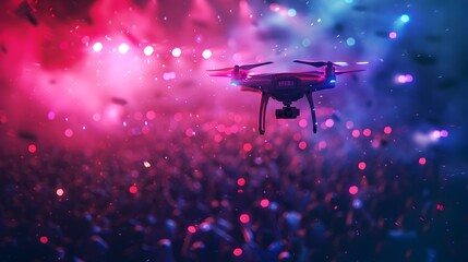 Vibrant and Lively Drone Shot of a Captivating Concert Crowd at a Dynamic Music Event
