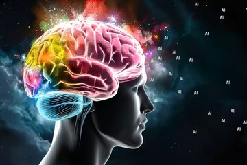 Colorful Brain with Digital Neural Connections and Futuristic Tech Background