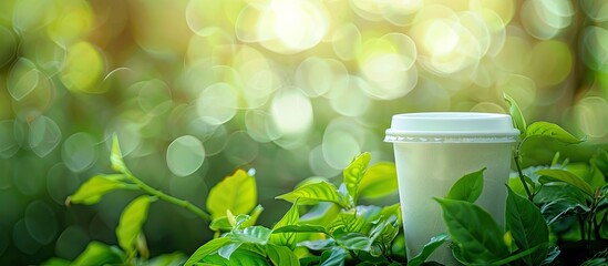 Biodegradable eco friendly plastic glass,environment sustainability packaging. Copy space image. Place for adding text or design