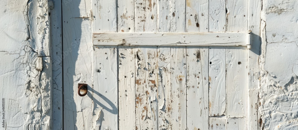 Wall mural old white door, detail of a closed door. copy space image. place for adding text and design