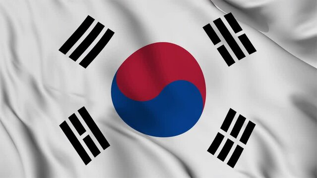 A beautiful view of the South Korea flag video. 3d flag-waving video. 4K