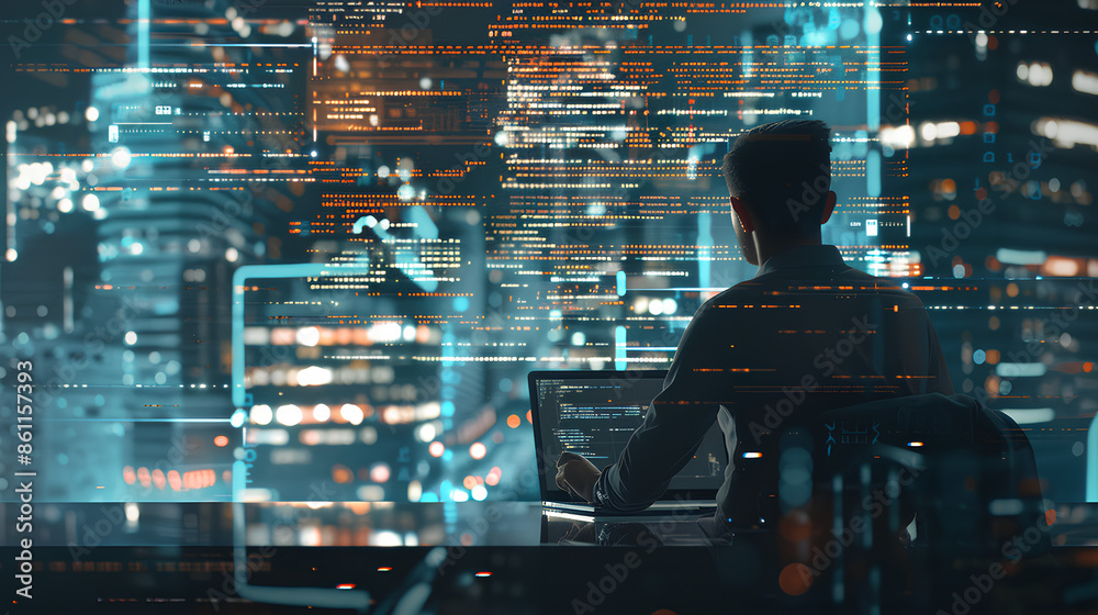 Poster digital transformation, iot, internet of things, software technology development concept. software e