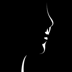 vector black and white illustration of a beautiful female face formed by a shadow. useful for advertising products for women, beauty salons, decorative and care cosmetics, logo, print, poster, design